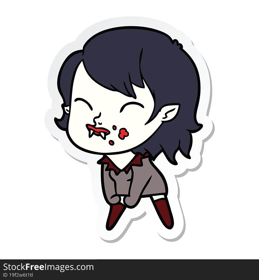 sticker of a cartoon vampire girl with blood on cheek