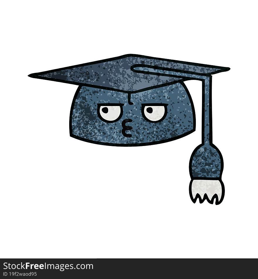 retro grunge texture cartoon of a graduation hat