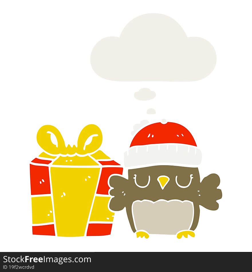 cute christmas owl and thought bubble in retro style