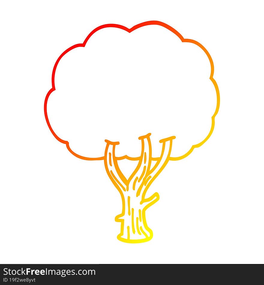 warm gradient line drawing of a cartoon blooming tree