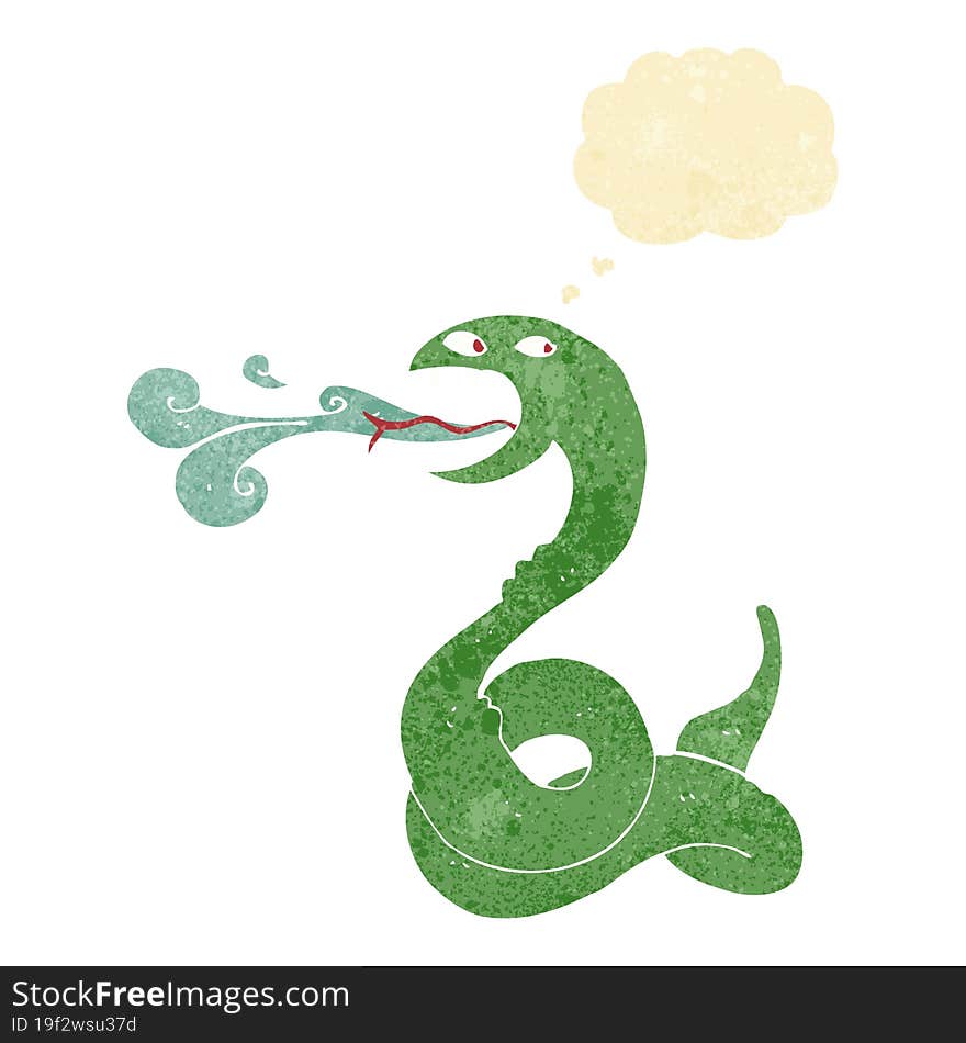 cartoon hissing snake with thought bubble