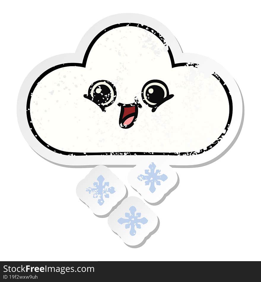 Distressed Sticker Of A Cute Cartoon Snow Cloud