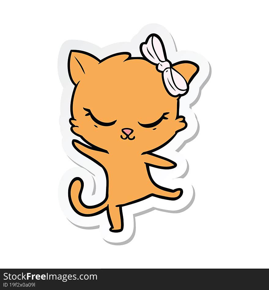 sticker of a cute cartoon cat with bow