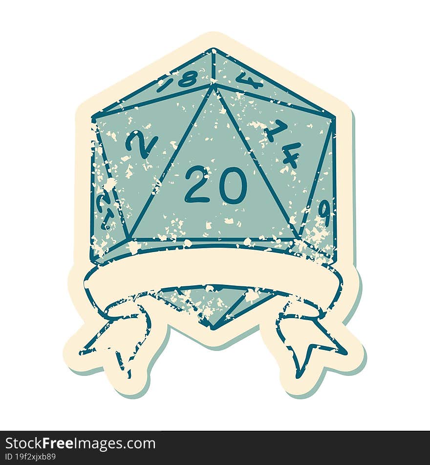 Natural 20 Critical Hit D20 Dice Roll Illustration