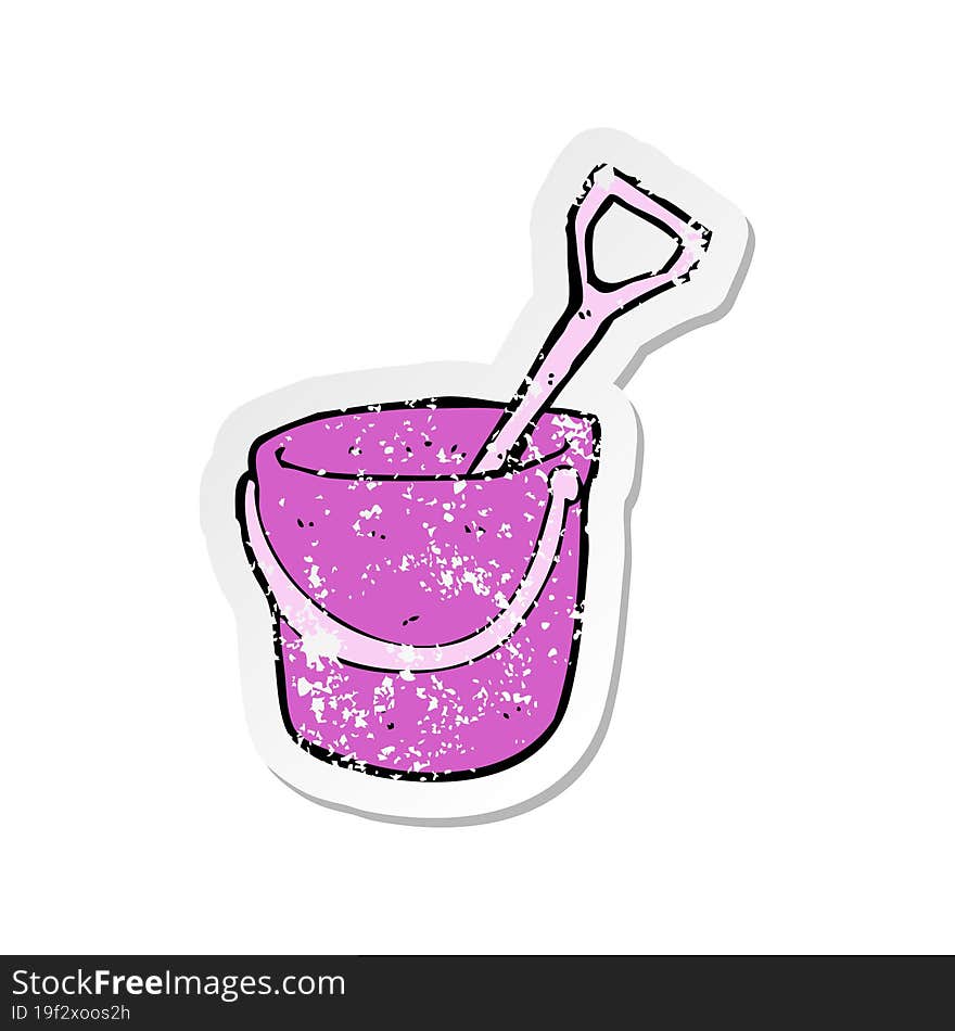 retro distressed sticker of a cartoon bucket and spade