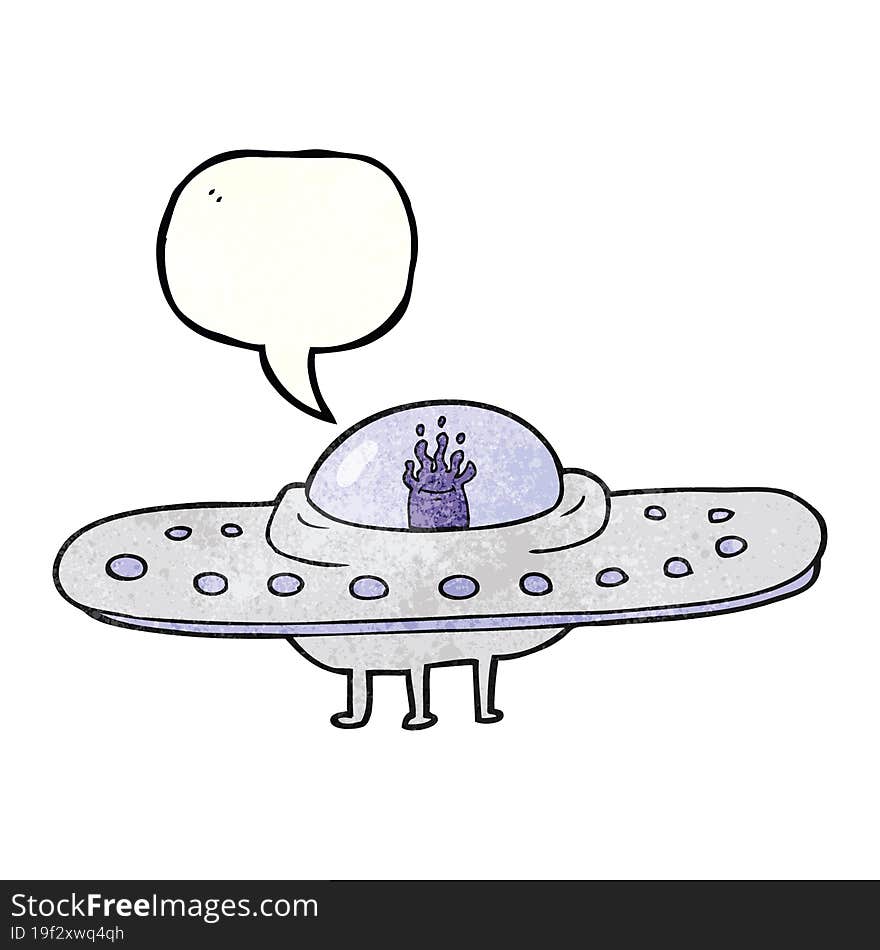 speech bubble textured cartoon flying saucer