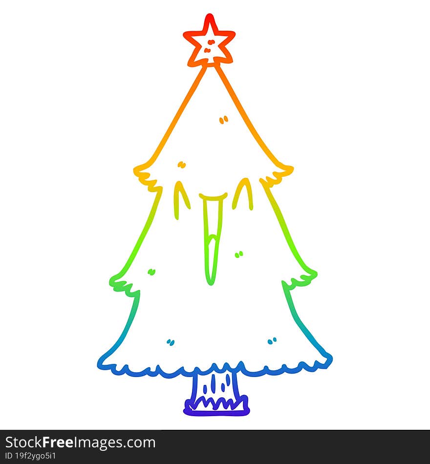 rainbow gradient line drawing christmas tree