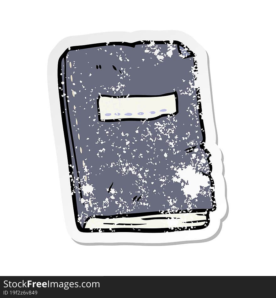 Distressed Sticker Of A Cartoon Battered Old Notebook