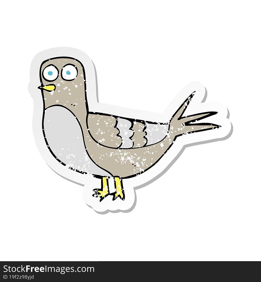 retro distressed sticker of a cartoon pigeon