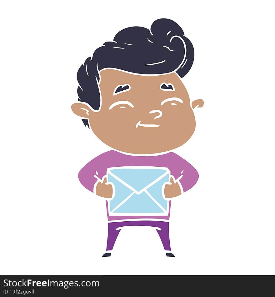 happy flat color style cartoon man with gift