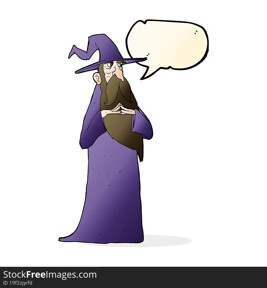 Cartoon Old Wizard With Speech Bubble