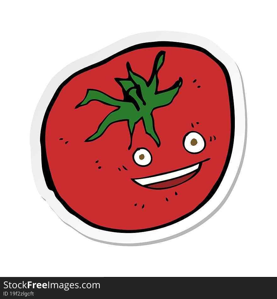 sticker of a cartoon happy tomato