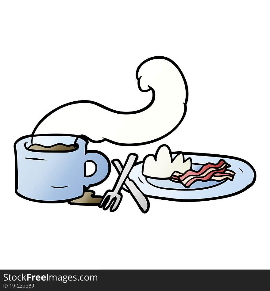 cartoon breakfast of coffee and bacon. cartoon breakfast of coffee and bacon