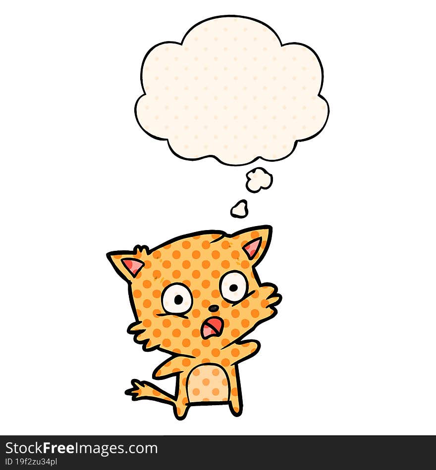 cartoon cat with thought bubble in comic book style