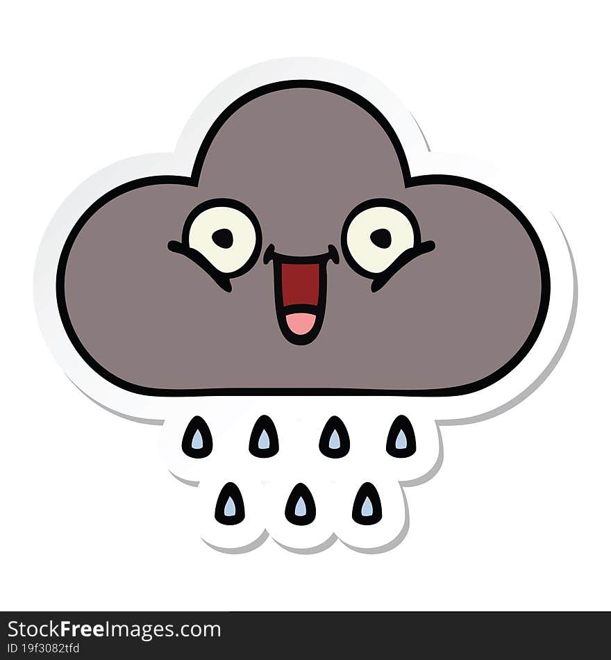 Sticker Of A Cute Cartoon Storm Rain Cloud