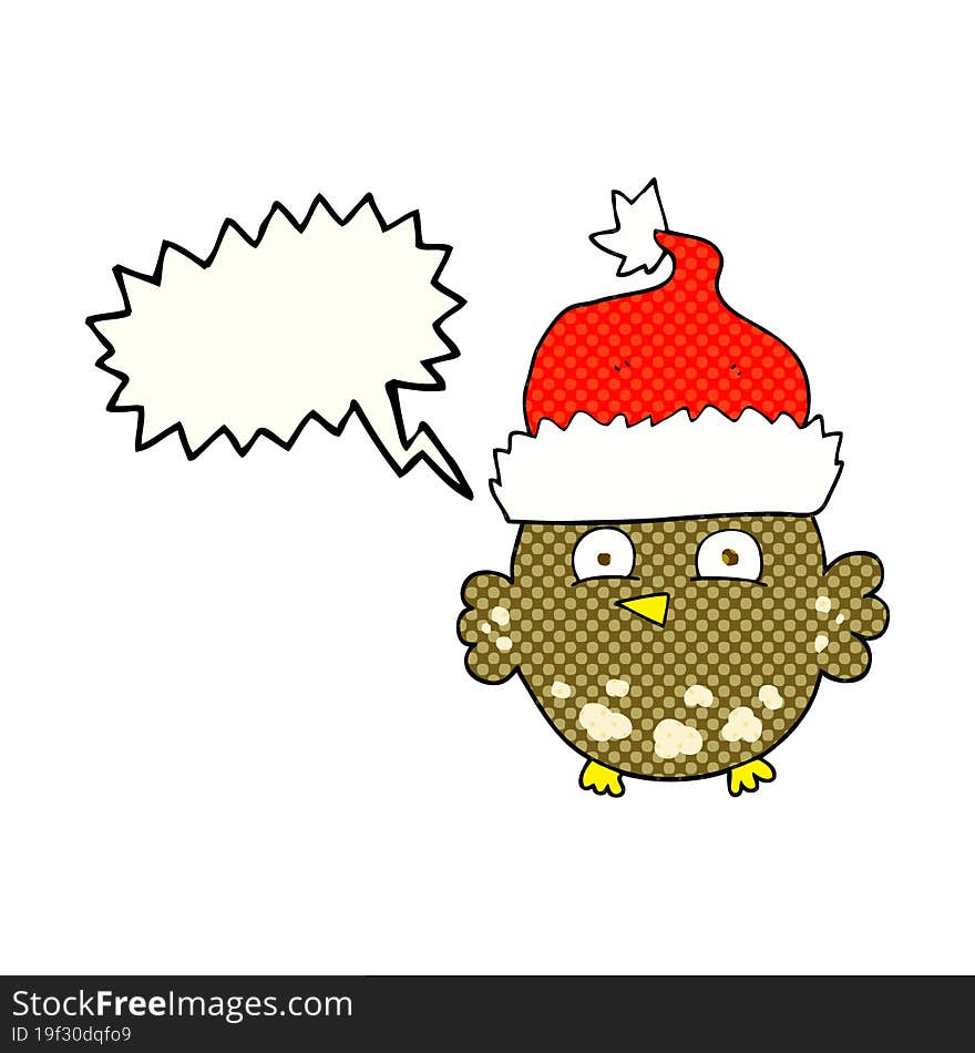 comic book speech bubble cartoon owl wearing christmas hat