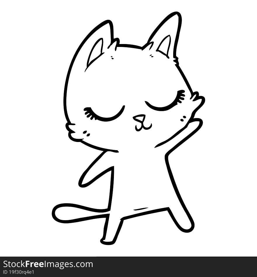 calm cartoon cat waving. calm cartoon cat waving