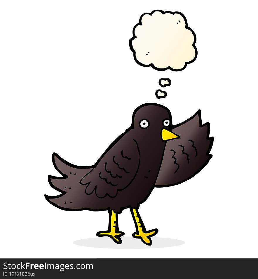 cartoon waving bird with thought bubble