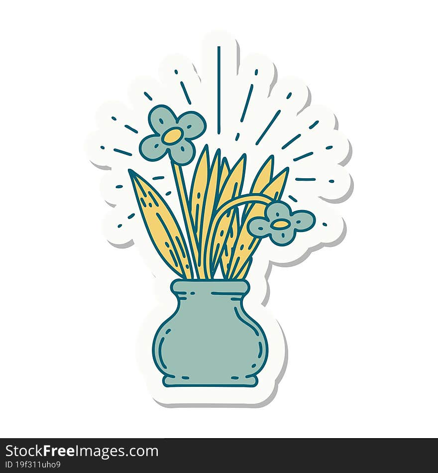 sticker of a tattoo style flowers in vase