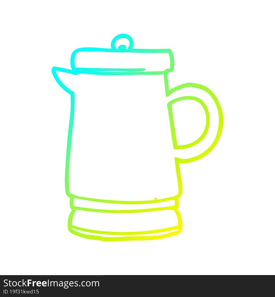 cold gradient line drawing of a old metal kettle