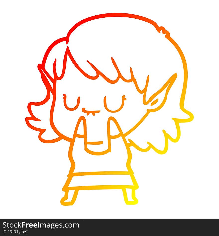 warm gradient line drawing happy cartoon elf girl