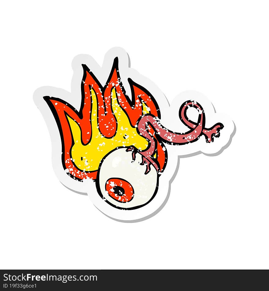 retro distressed sticker of a cartoon gross flaming eyeball