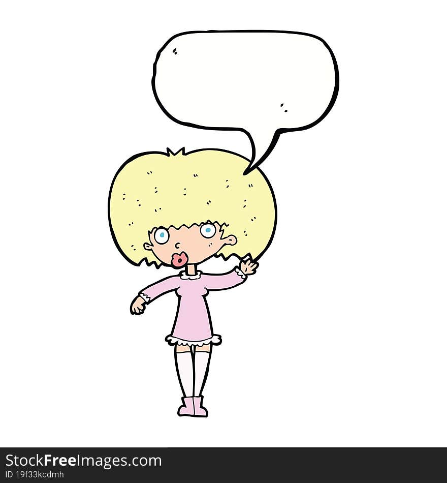 Cartoon Waving Girl With Speech Bubble