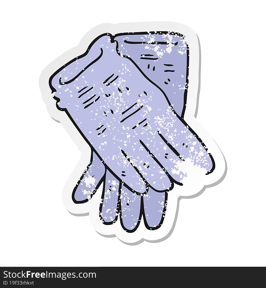 Distressed Sticker Of A Cartoon Garden Work Gloves