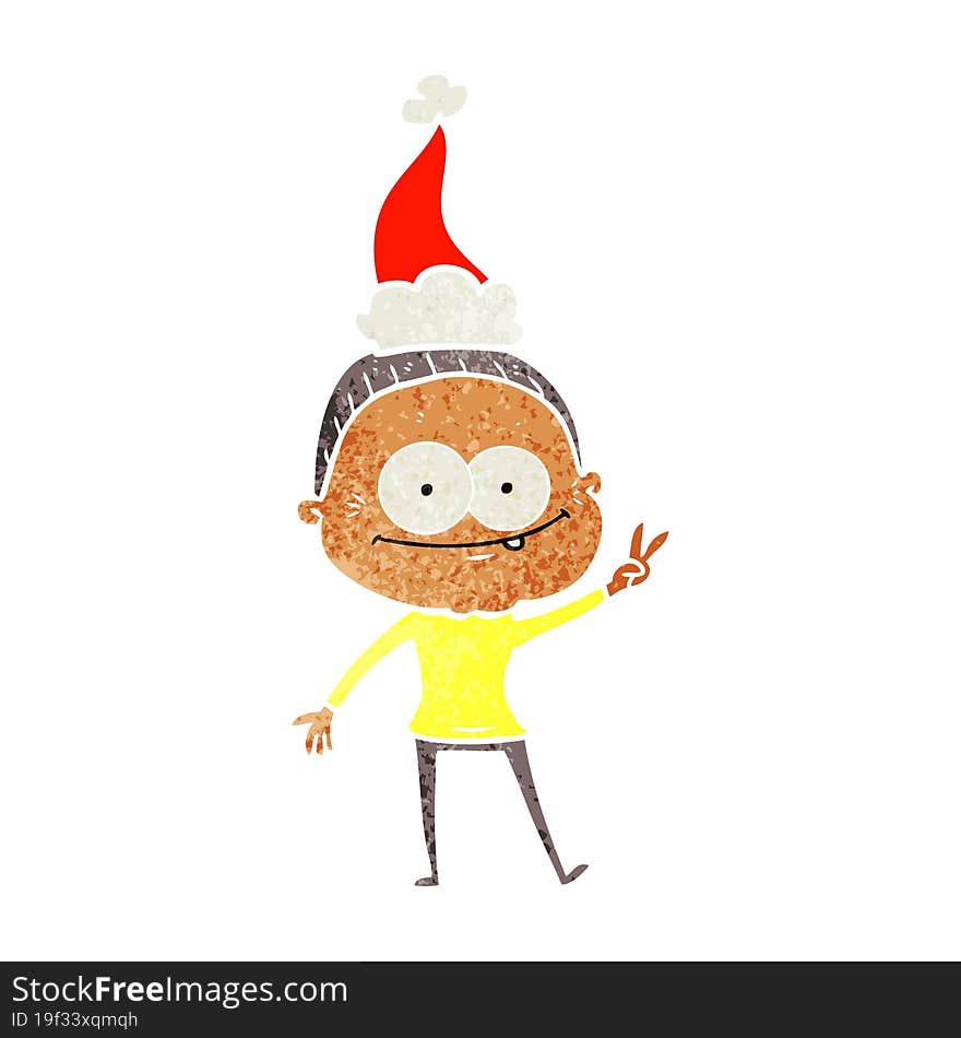 Retro Cartoon Of A Happy Old Woman Wearing Santa Hat