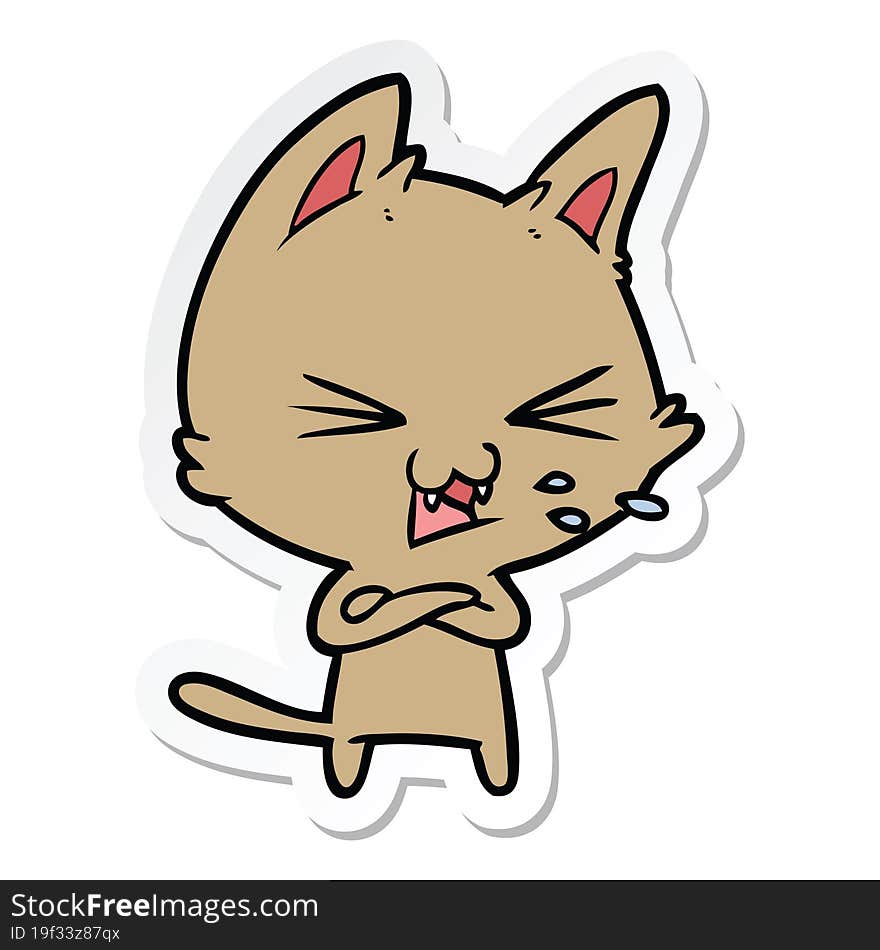 sticker of a cartoon cat hissing