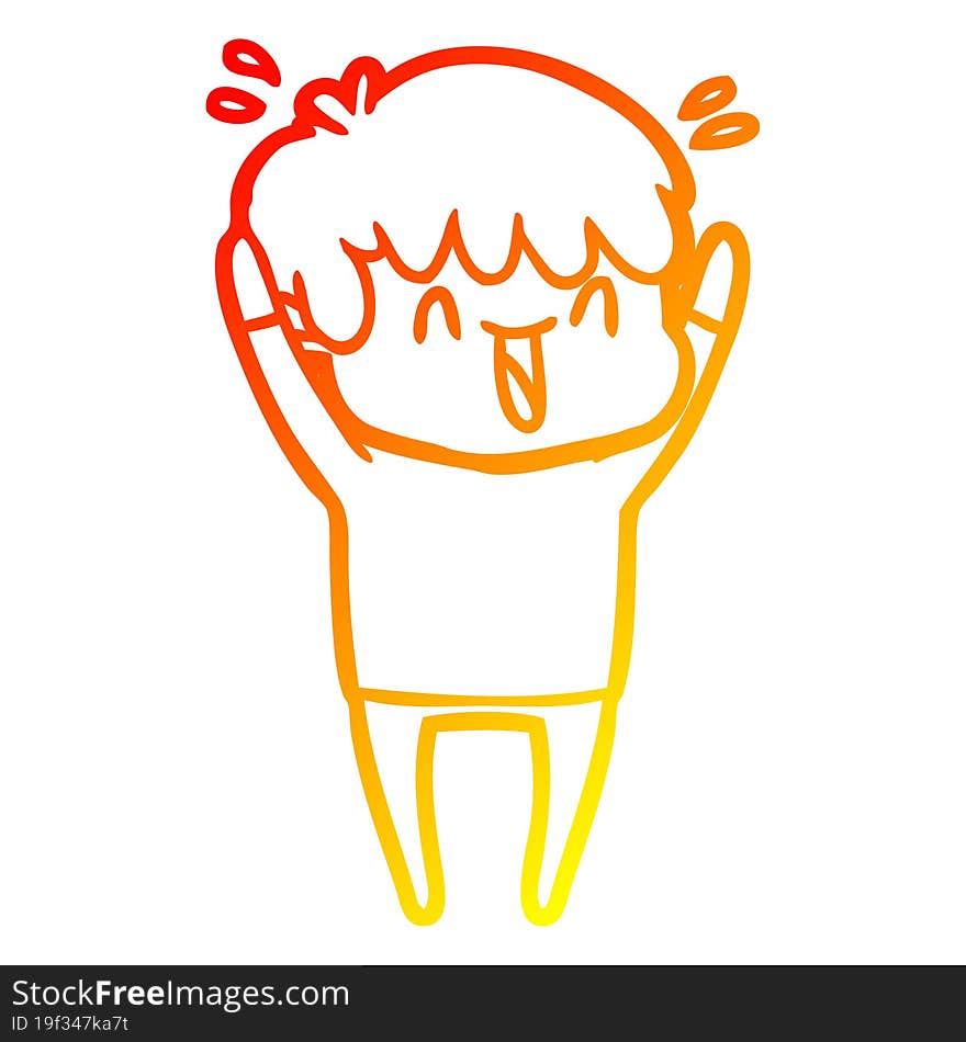 warm gradient line drawing cartoon laughing boy