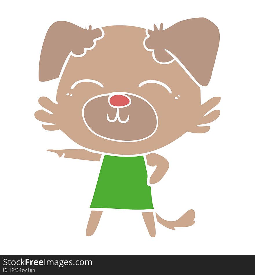 flat color style cartoon dog in dress pointing