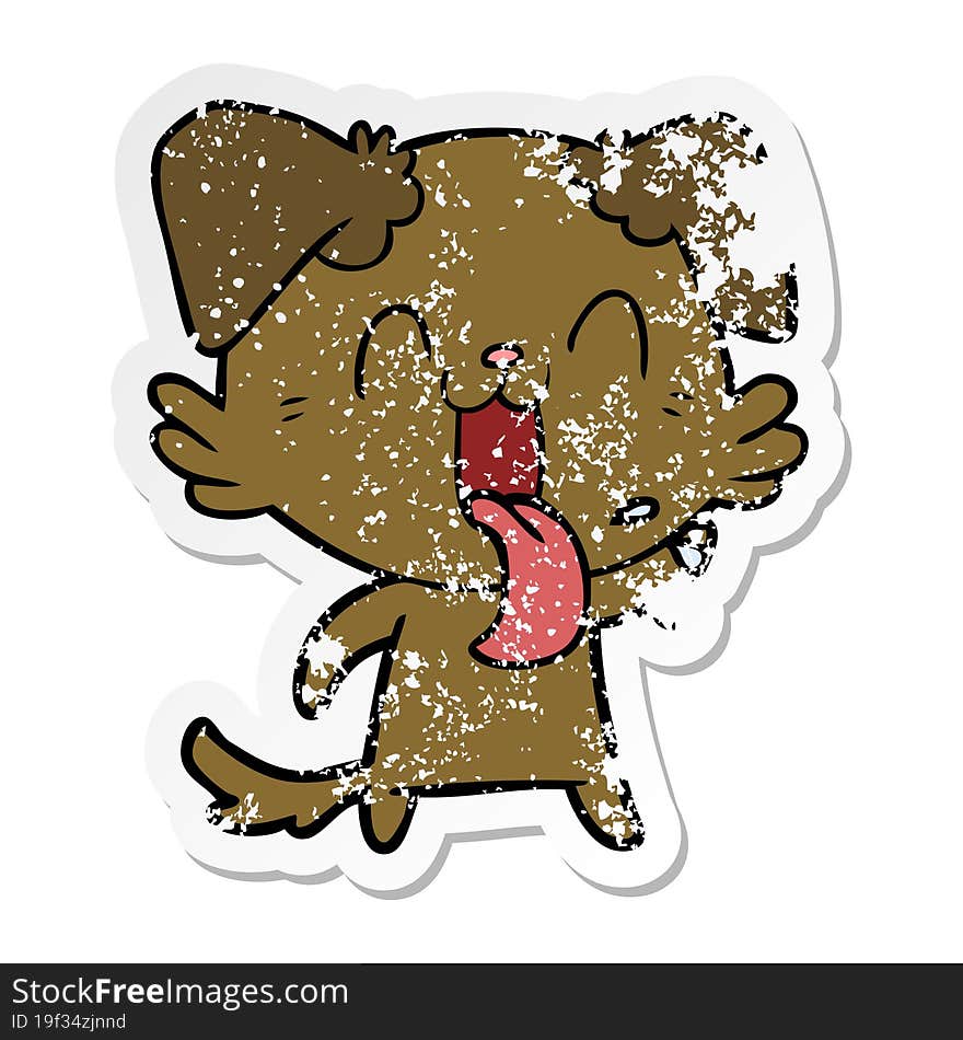 distressed sticker of a cartoon panting dog