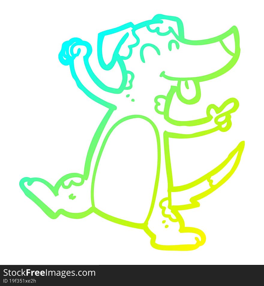 cold gradient line drawing of a cartoon dancing dog