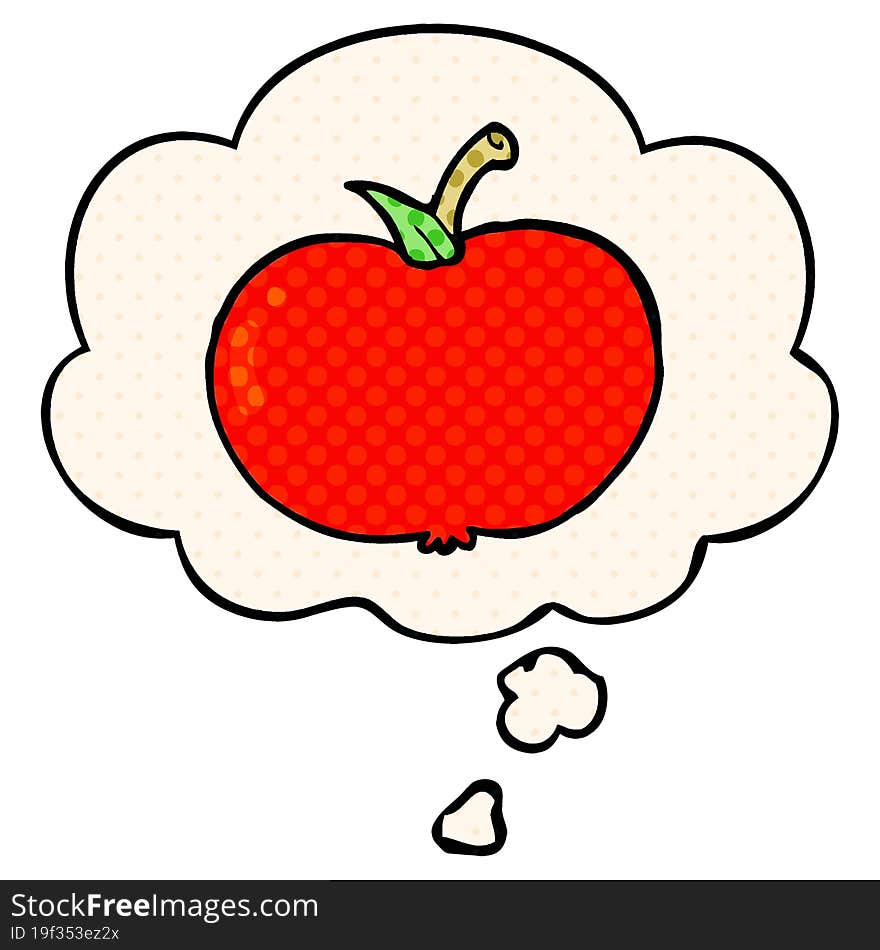 cartoon apple with thought bubble in comic book style