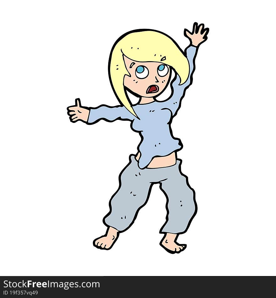 cartoon frightened woman