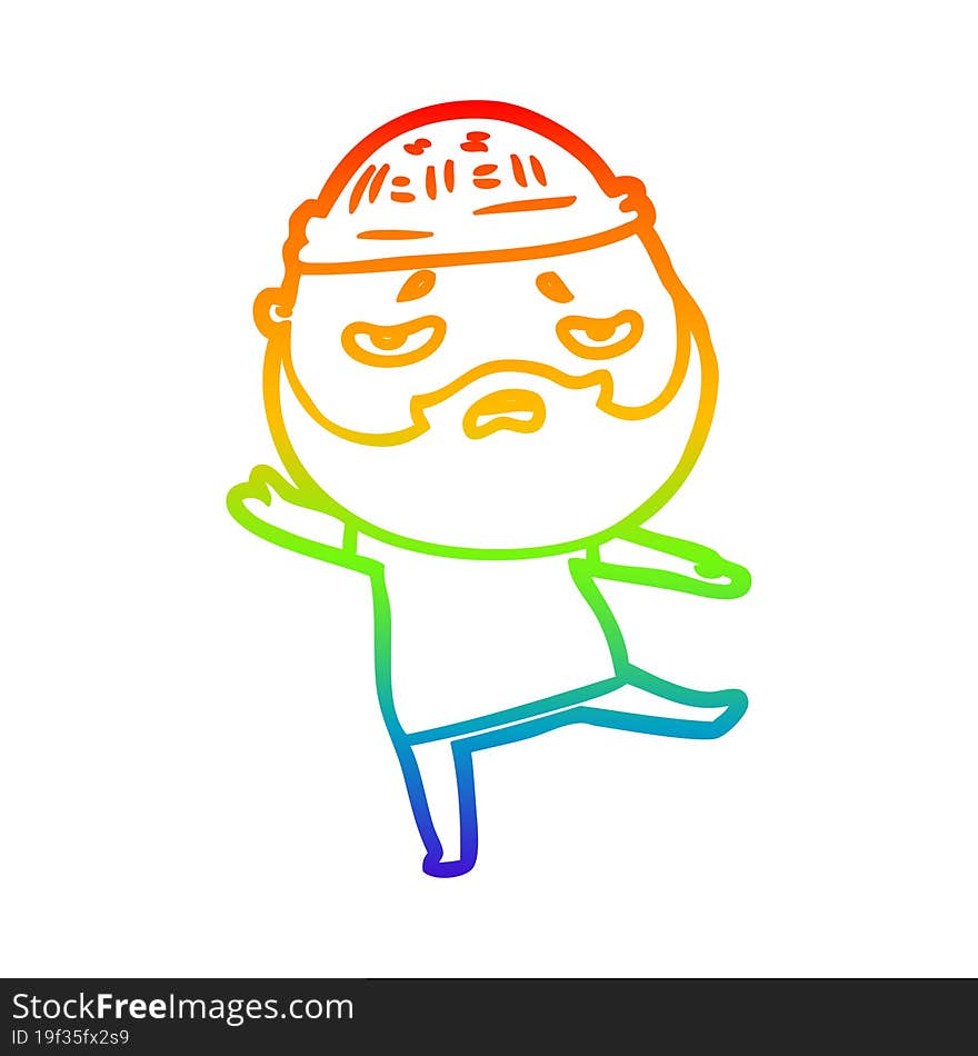 rainbow gradient line drawing cartoon worried man with beard