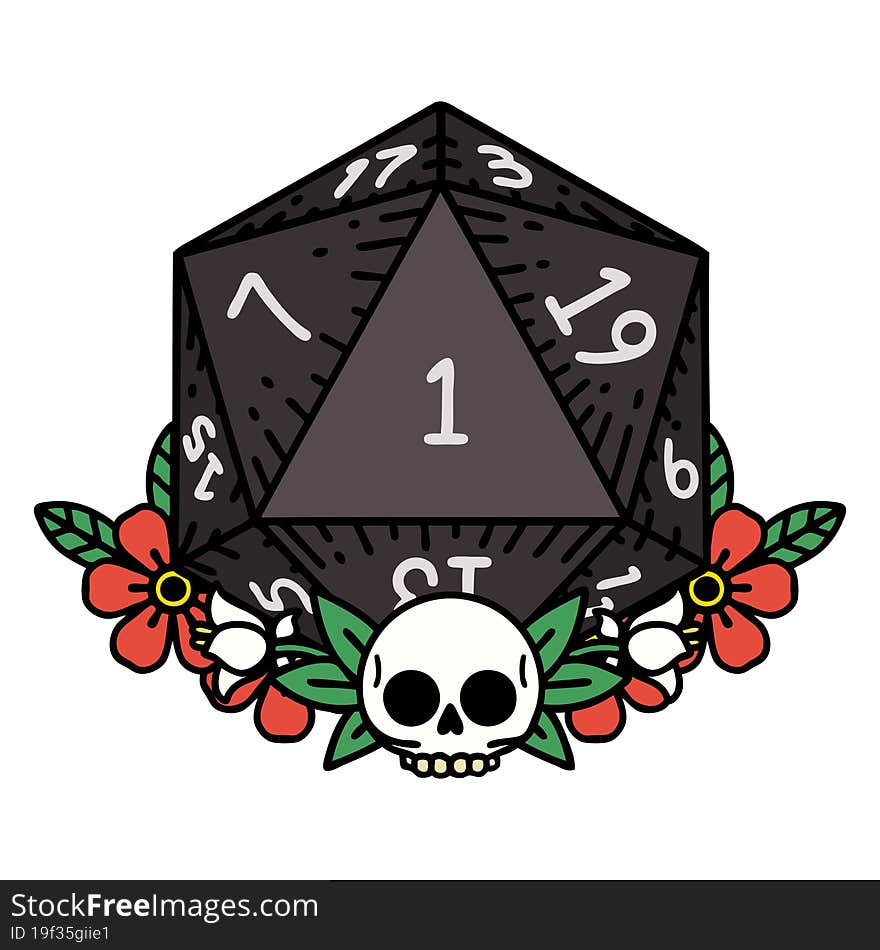 Natural One Dice Roll With Floral Elements Illustration