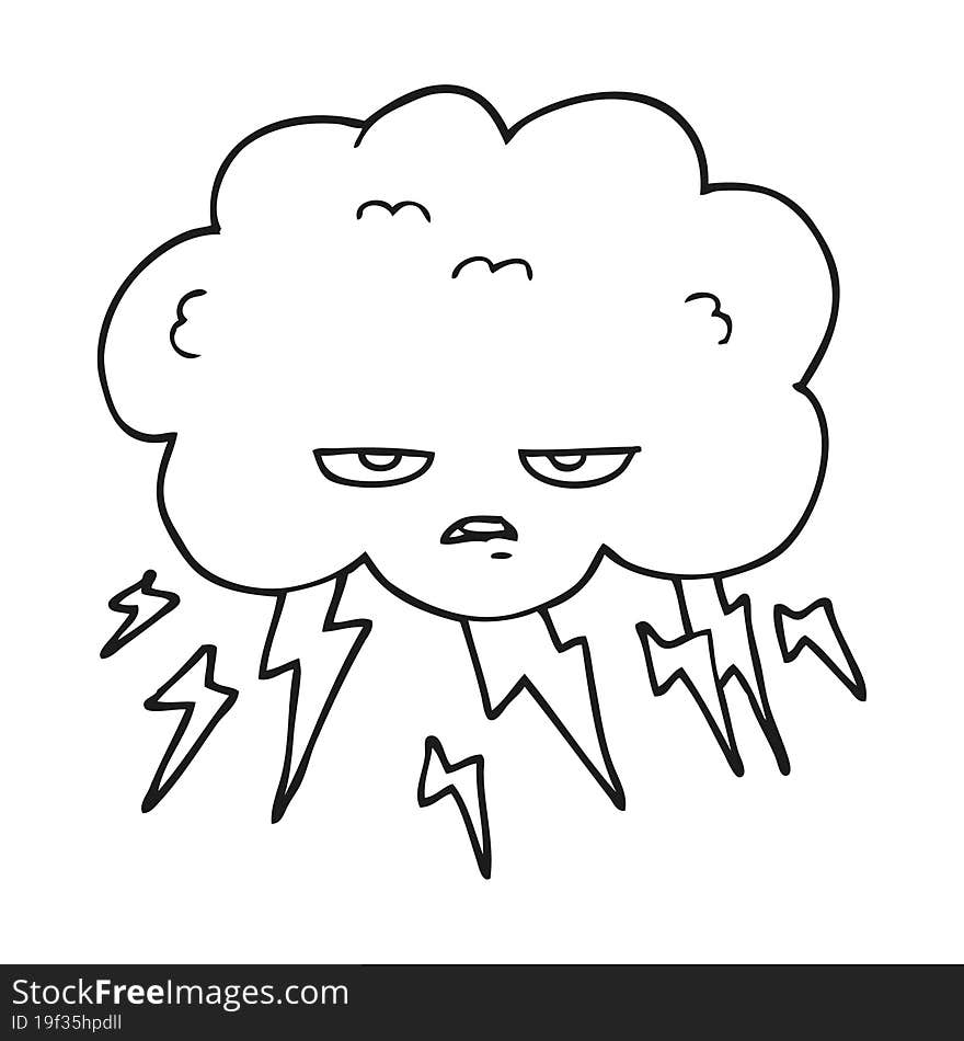 black and white cartoon thundercloud