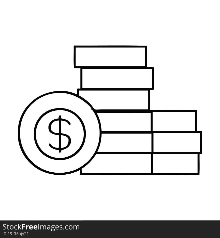 line drawing cartoon of a pile of money