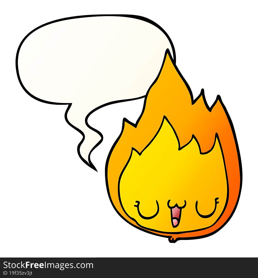 cartoon flame and face and speech bubble in smooth gradient style