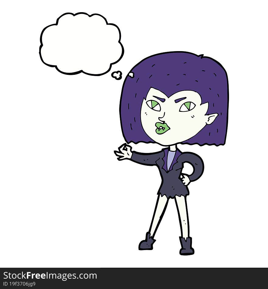 cartoon vampire girl with thought bubble