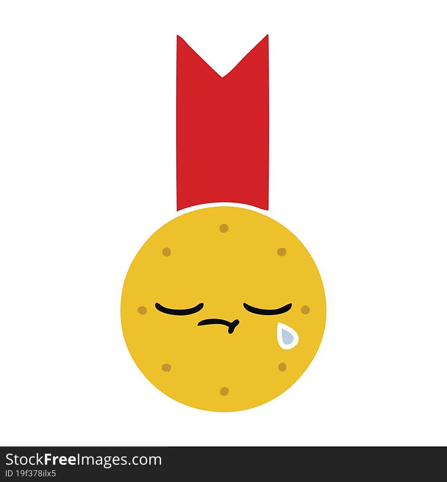 flat color retro cartoon of a gold medal