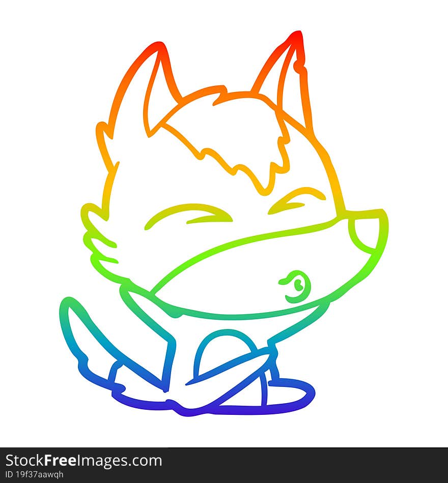 rainbow gradient line drawing cartoon wolf whistling