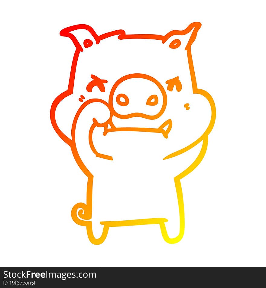 warm gradient line drawing angry cartoon pig