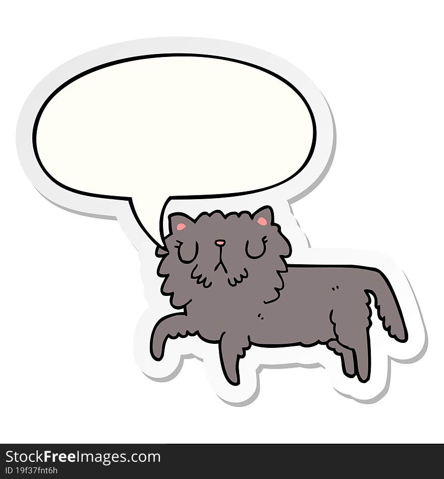 cartoon cat with speech bubble sticker. cartoon cat with speech bubble sticker