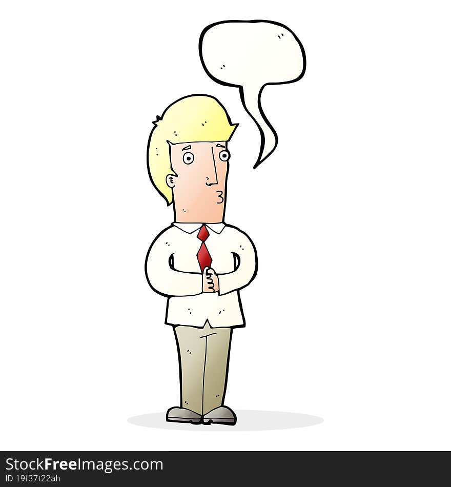 cartoon nervous man with speech bubble