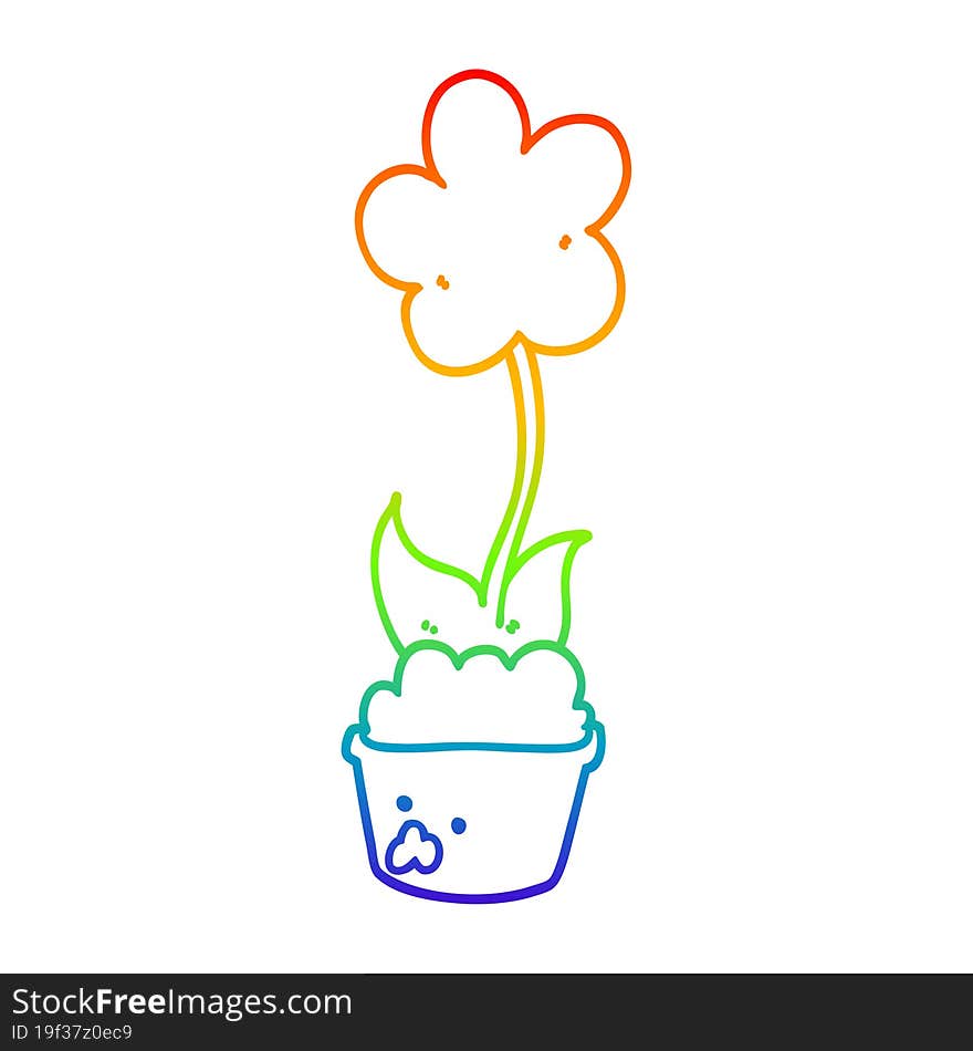 rainbow gradient line drawing of a cute cartoon flower