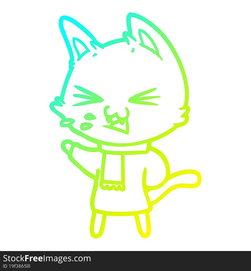 cold gradient line drawing cartoon cat hissing