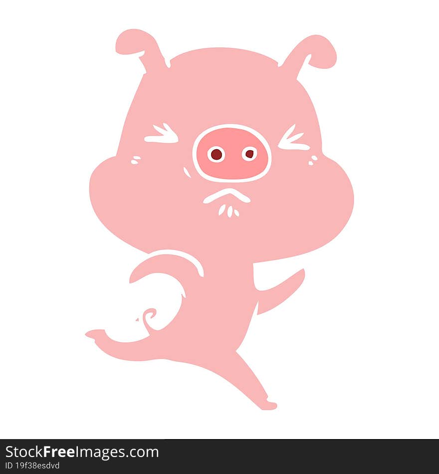 flat color style cartoon annoyed pig running